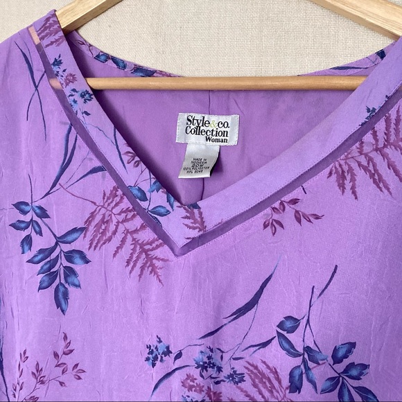 Vintage 90s Style & Co. || Fern and Floral V Neck Flutter Sleeve Maxi Dress - Picture 3 of 8